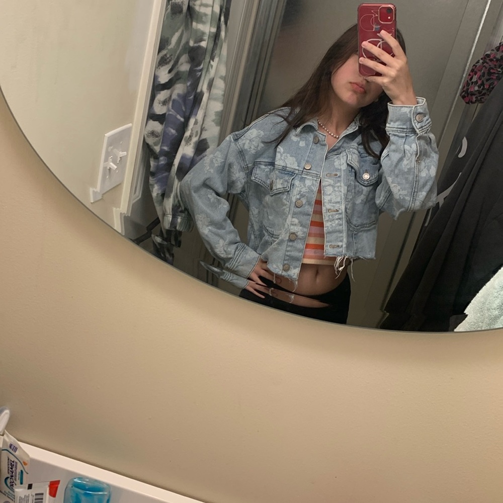 blue jean, floral print, XS jean jacket